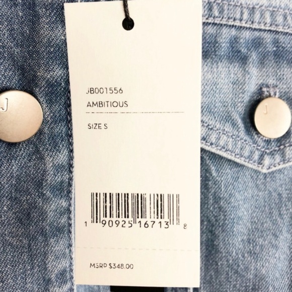 New with tag J Brand Women’s Cyra Polka Dot Panel Crop Denim Blue Jean Jacket - Picture 16 of 16
